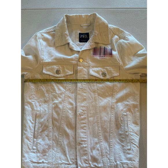 ZARA Man White Denim Jacket Sz S Barcode Abstract Art Print Graphic Streetwear - Picture 7 of 9